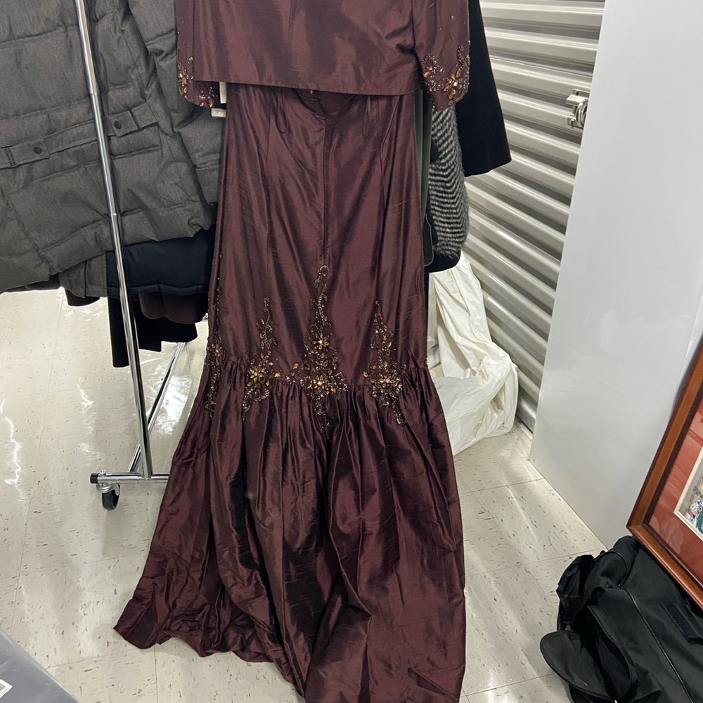 Jovani Bronze Maxi Dress with Embellishments